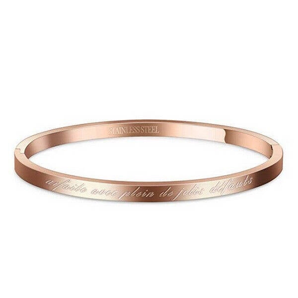 Bracelet message en acier pour femme - Couleur Or rose -  "Parfaite avec plein de jolis défauts"  M ba 4838