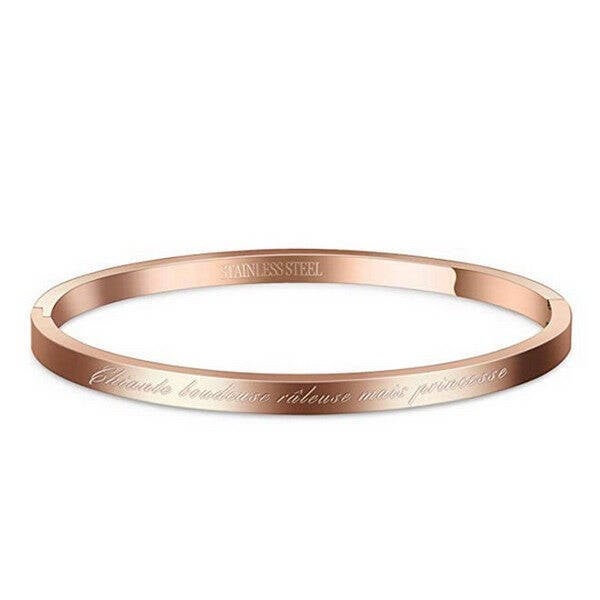 Bracelet message en acier pour femme - Couleur Or rose -  "Chiante boudeuse râleuse mais princesse"  M ba 4837