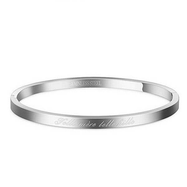 Bracelet message en acier pour femme - Couleur argenté - gravure  "Telle mère telle fille" M BA 4826