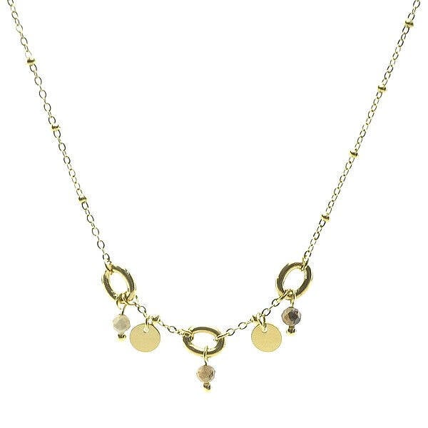 Collier acier 316 inoxydable 3 anneaux pierre naturelle jaspe  E1735