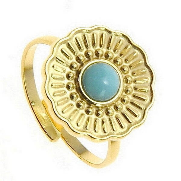 Bague pour femme acier inoxydable fleur pierre naturelle amazonite CTION E666