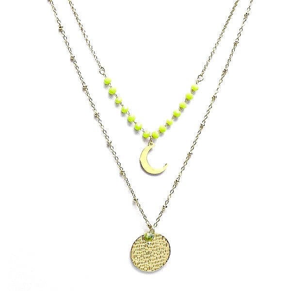 Collier acier inoxydable breloques pierre naturelle cristal vert  E1759