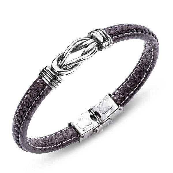 Bracelet homme acier entrelacé cuir marron  BA 5058