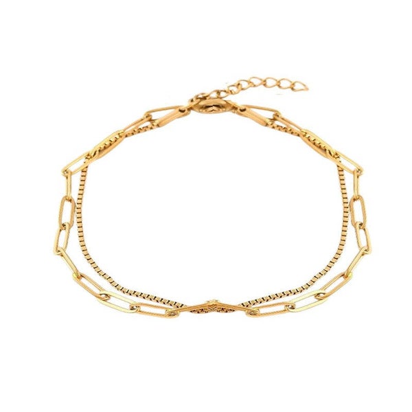 Bracelet souple pour femme double rangs chaîne maille trombone  B 3908