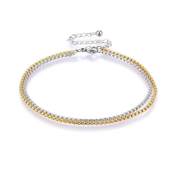 Bracelet pour femme - double rangs or et acier  B 3850