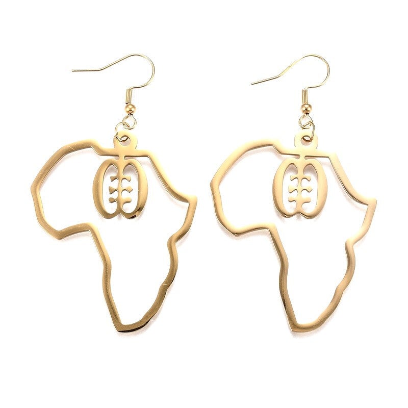 Boucles d'oreilles carte d'Afrique acier doré BO 2290