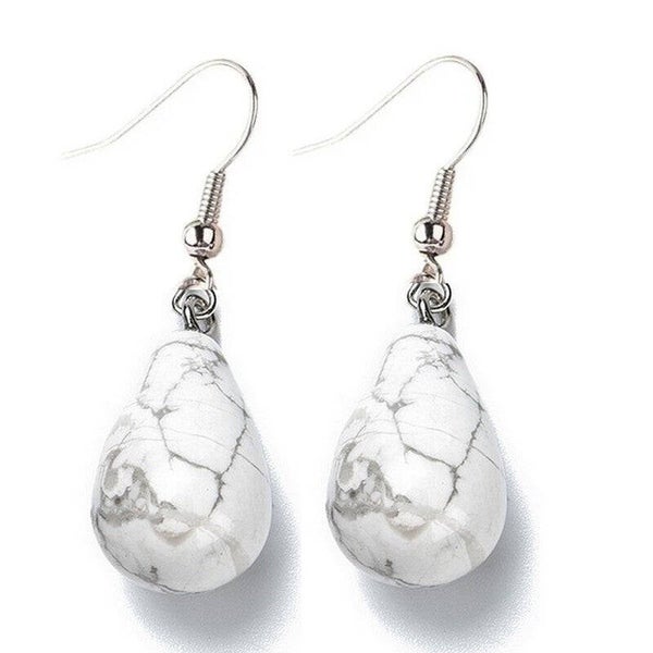 Boucles d'oreilles pierre naturelle goutte howlite E1409