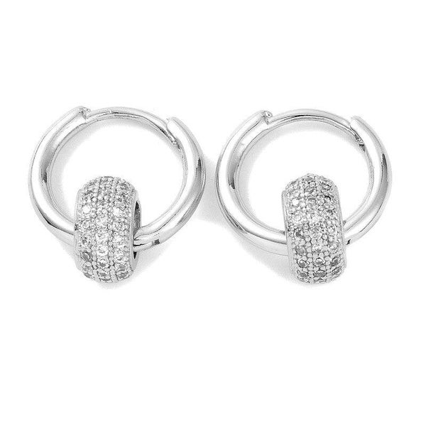 Boucles d'oreilles petites Créoles avec diamants CZ or blanc  BO 2206