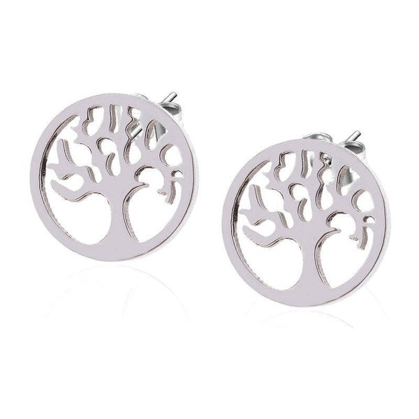 Boucles d'oreilles femme en acier inoxydable arbre de vie argenté  BOA 5388