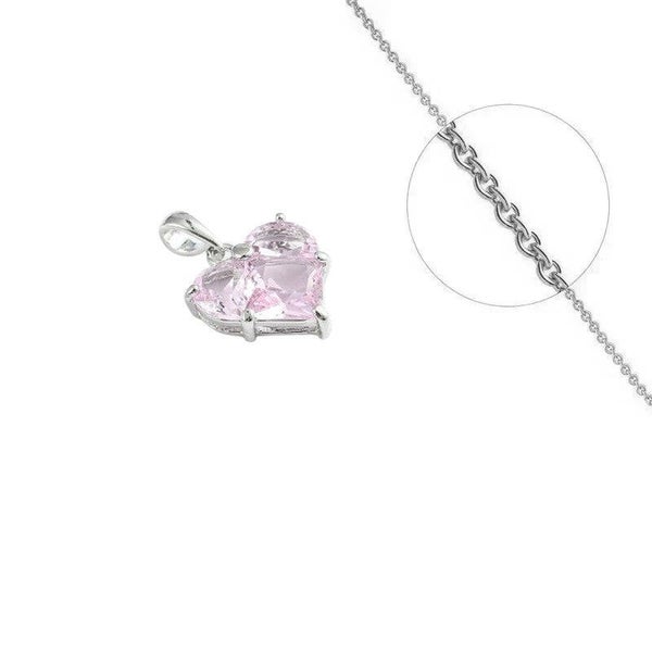 Collier rhodié chaîne et pendentif cœur orné d'un zirconiums rose sertis 1724