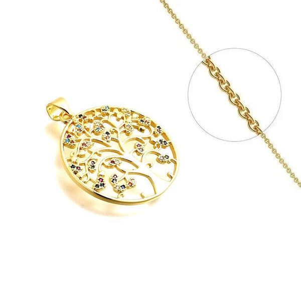 Collier chaîne et pendentif arbre de vie zirconiums couleurs sertis 1654