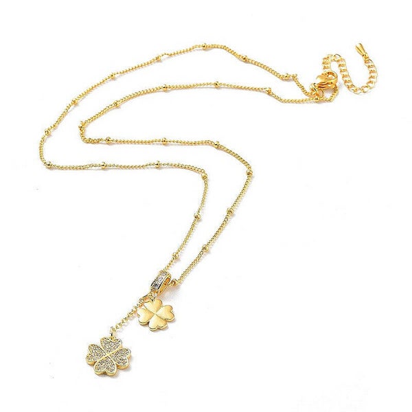 Collier chaîne et double pendentif trèfle zirconiums sertis  1680