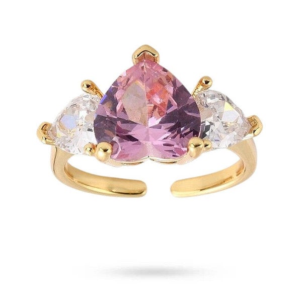 Bague femme réglable trio de cœur avec zirconiums colorés sertis C 2549