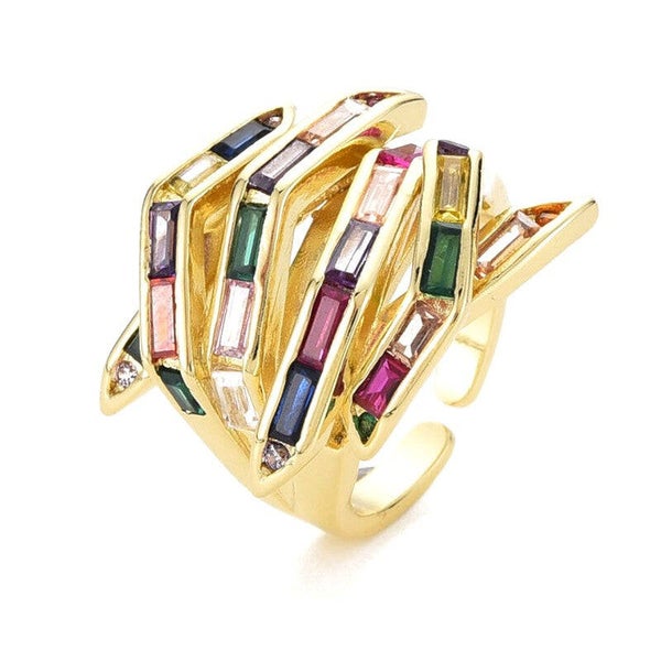Bague femme réglable forme originale zirconiums colorés C 2515