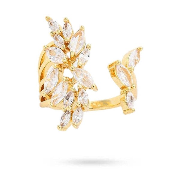 Bague femme réglable pétales de fleur avec zirconiums blancs sertis C 2546