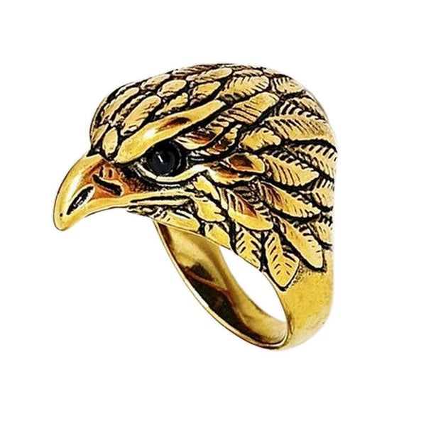 Bague acier inoxydable tête d'aigle or BGA 186