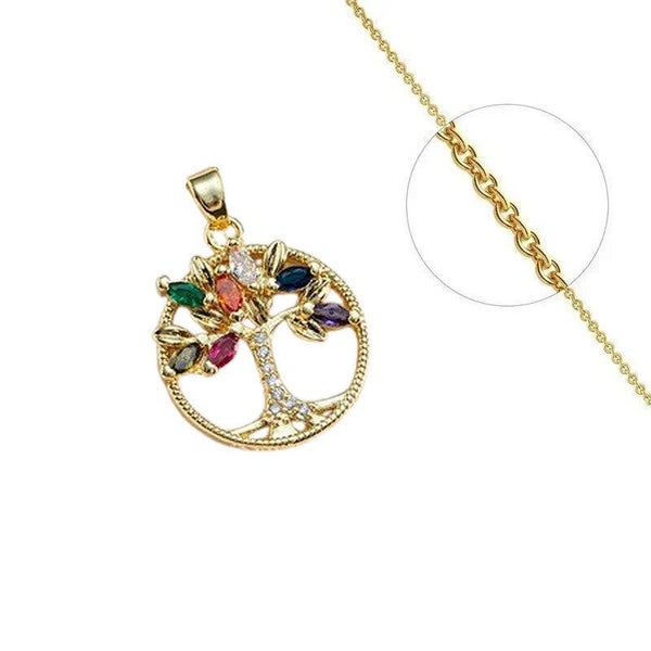 Collier chaîne et pendentif arbre de vie zirconiums couleurs sertis 1668