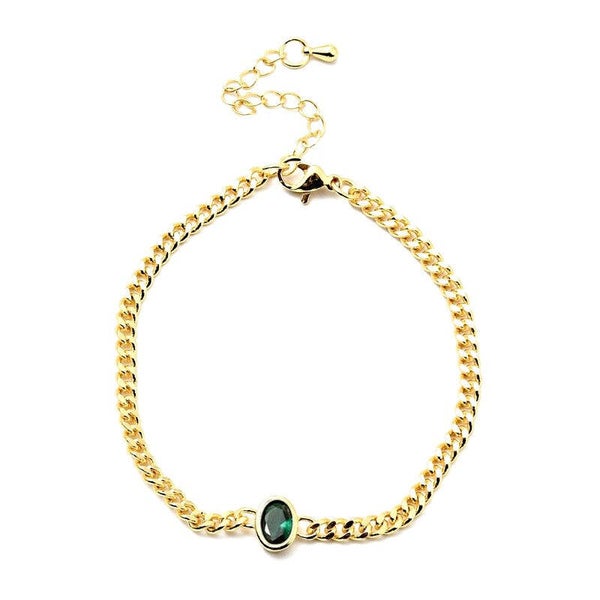 Bracelet souple or pendant ovale vert  B 3818