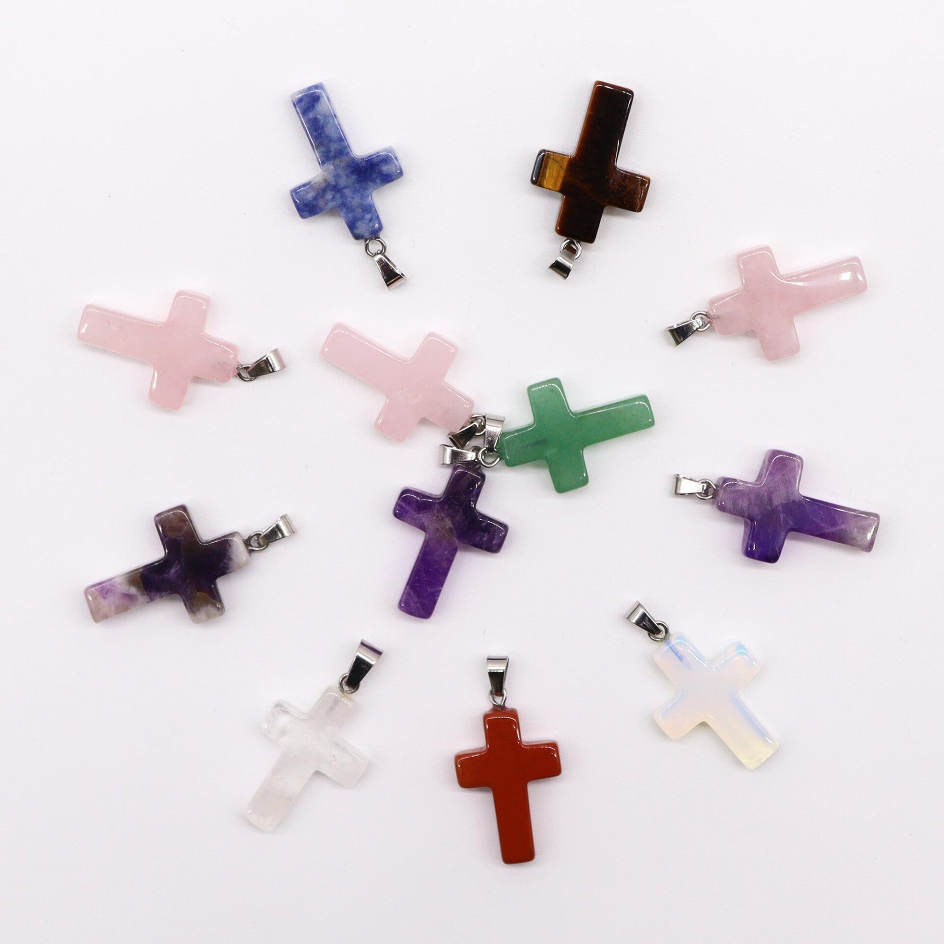 Pendentifs Croix en Pierres Précieuses (12 assortis) 25x18mm x12 GemPD-18