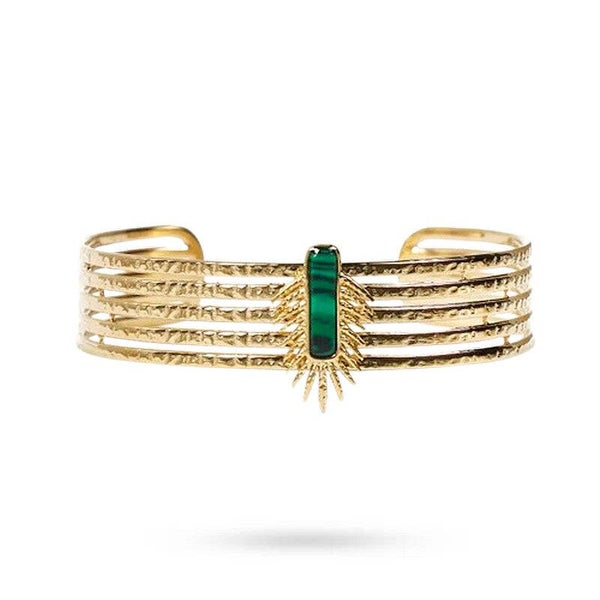 Bracelet femme - jonc Elodie acier inoxydable pierres naturelles malachite  E2665