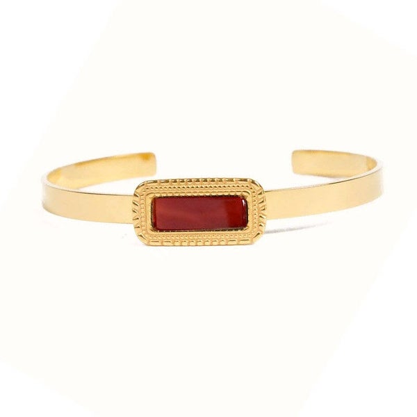 Bracelet femme - jonc Sophia acier inoxydable pierres naturelles agate rouge  E2651