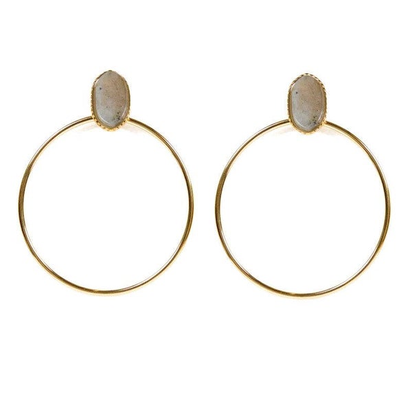 Boucles d'oreilles tombante Rihanna acier inoxydable pierres naturelles labradorite E1375