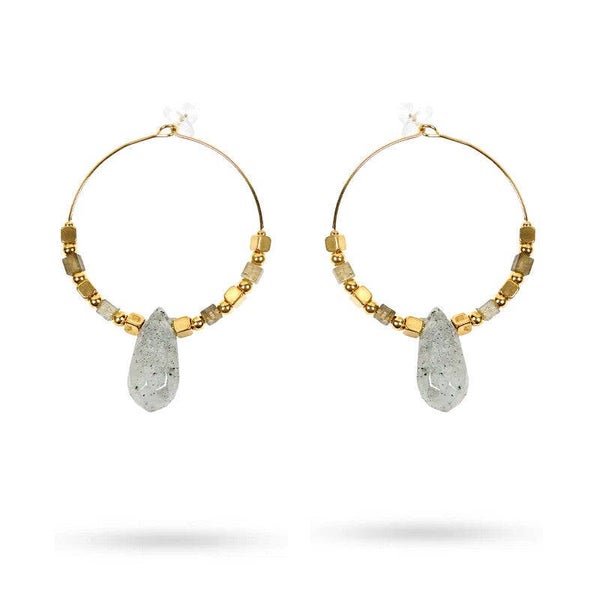 Boucles d'oreilles Créoles acier inoxydable Louise pierres naturelles labradorite E1400