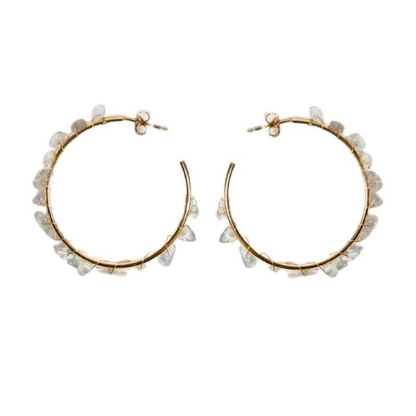 Boucles d'oreilles Créoles Adélia acier inoxydable pierres naturelles labradorite E1362