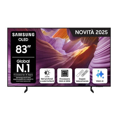 Samsung OLED AI TV 83" QE83S85FAEXZT 4K, Processore NQ4 AI Gen2, 4K AI Upscaling, Schermo antiriflesso, OLED HDR, Dolby Atmos & OTS Lite, Contour Design, Vision AI Smart TV, 2025