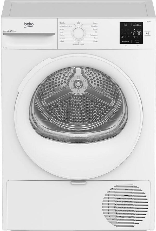 Beko BMTR38W Asciugatrice 8kg, Classe D, Linea Estetica NX, motore asincrono, Display digitale, colore Bianco, oblò Bianco
