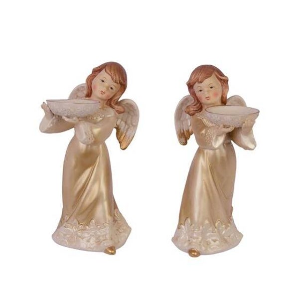Kerst engels met waxinelichthouder - set van 2 stuks - porselein - kerstmis