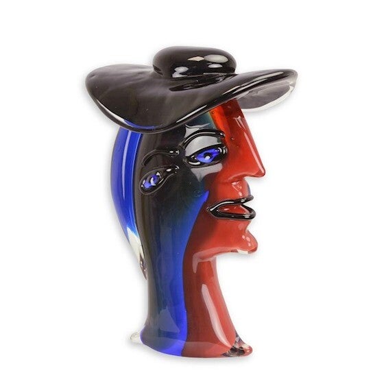 Beeld glas - hoofd dame met hoed - Murano Stijl Sculptuur - 32.4 cm hoog