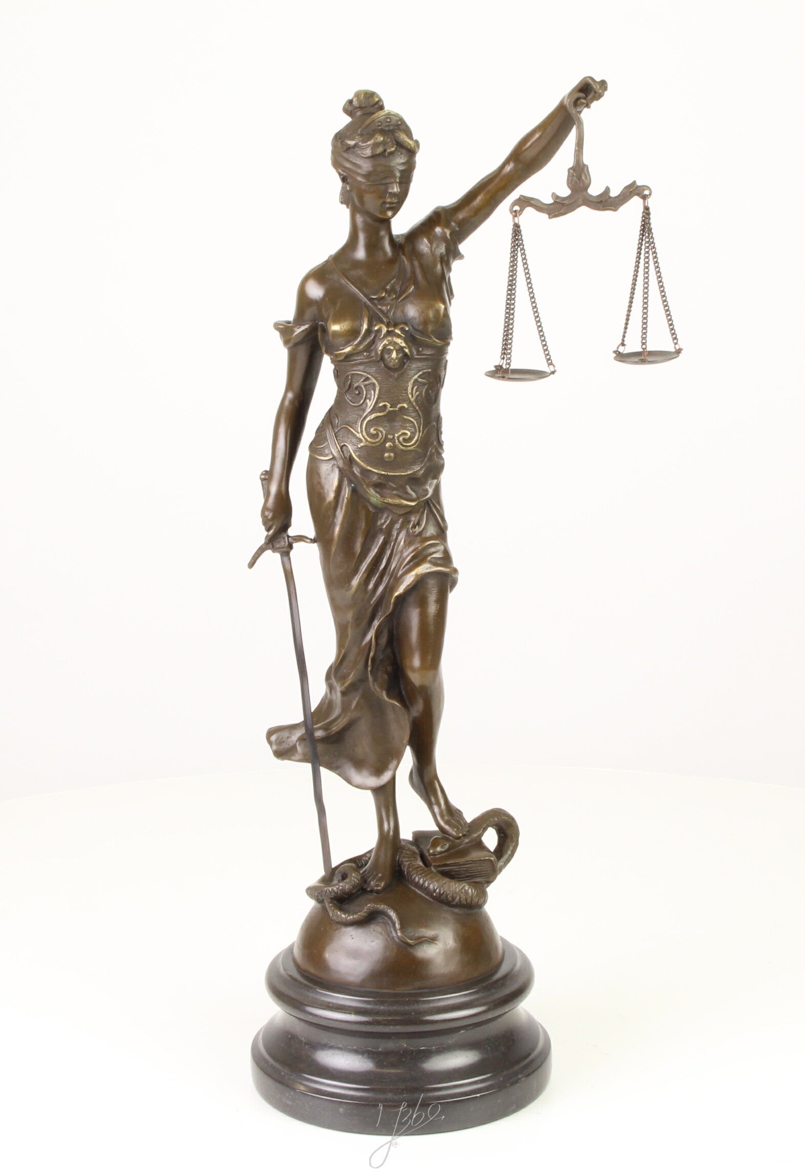 Beeld - Brons - vrouwe Justitia - 44,7 cm hoog