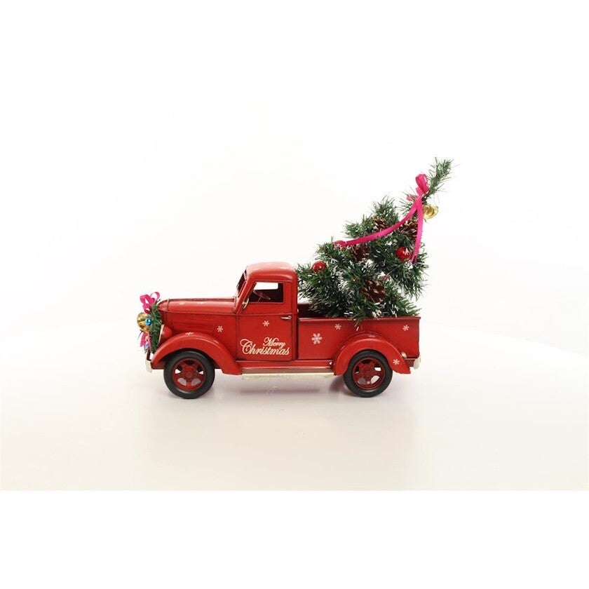Nostalgische Pickup truck  - kerstdecoratie - tin - 29cm hoog
