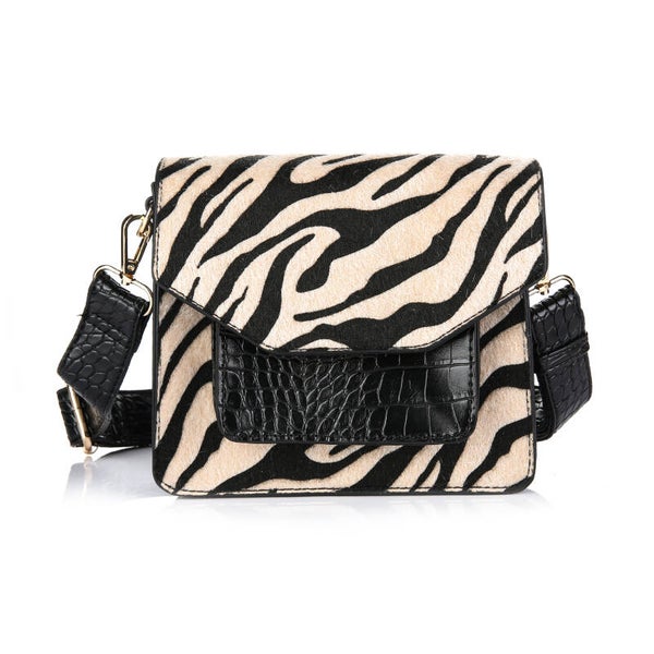 Schoudertas - zebraprint - zwart