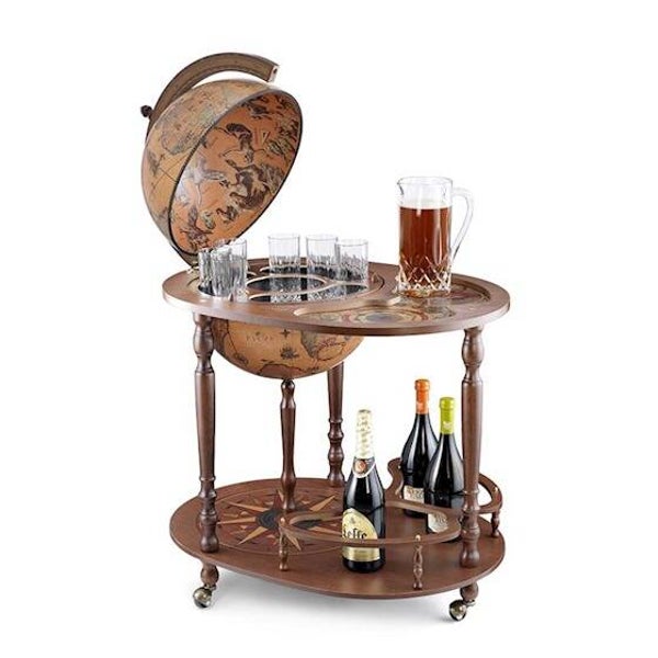 Houten globebar met serveertafel - Zoffoli Giasone - wijnkast - wereldbol - ∅40 cm