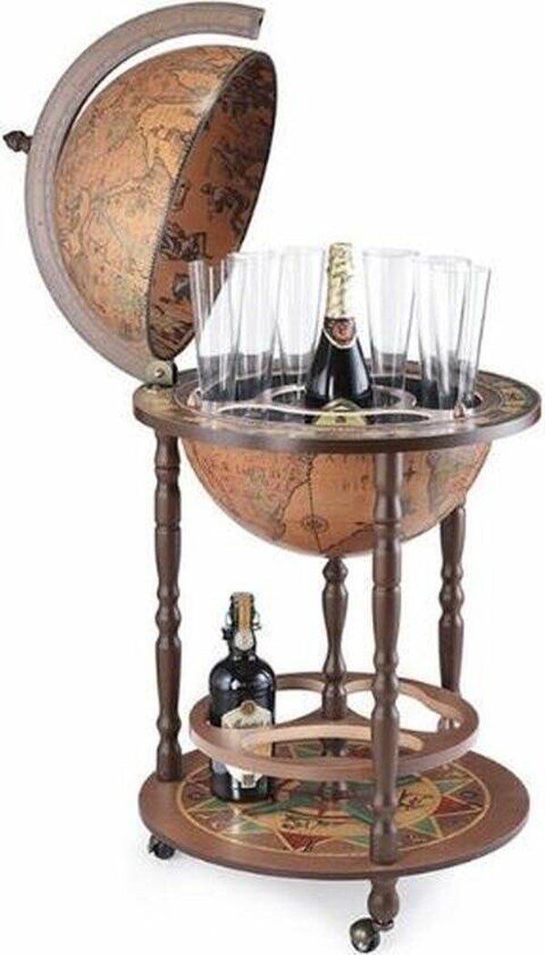 Houten globebar - Zoffoli Giunone - wijnkast - wereldbol - Ø40 cm