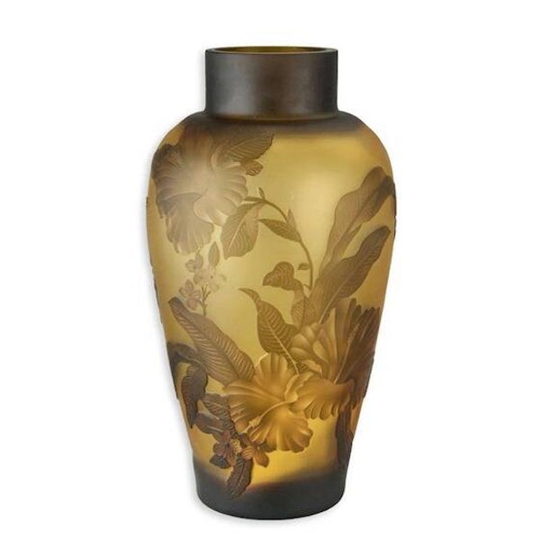 Vaas - glas - Cameo stijl - "Bloemen" - 33,5cm hoog