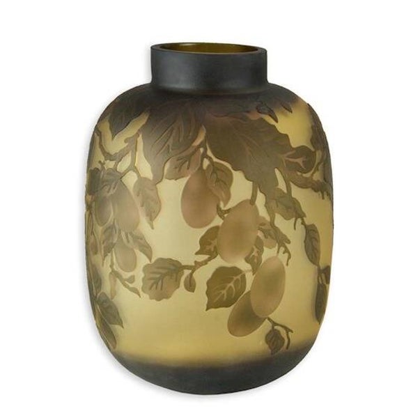 Vaas - glas - Cameo stijl - "Perenboom" - 27,2cm hoog