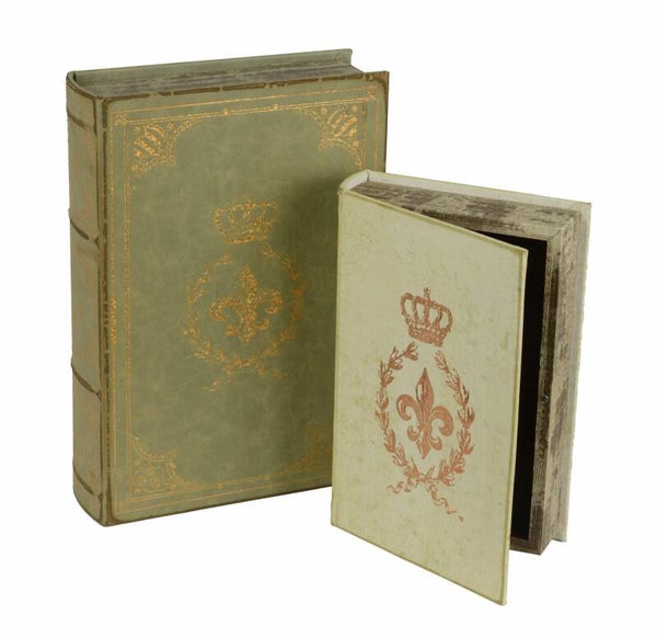 Opbergboek - boekdoos - set van 2 - canvas - groen en wit