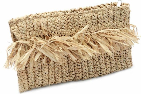 Bazar Bizar De Fringe Raffia Clutch - Naturel