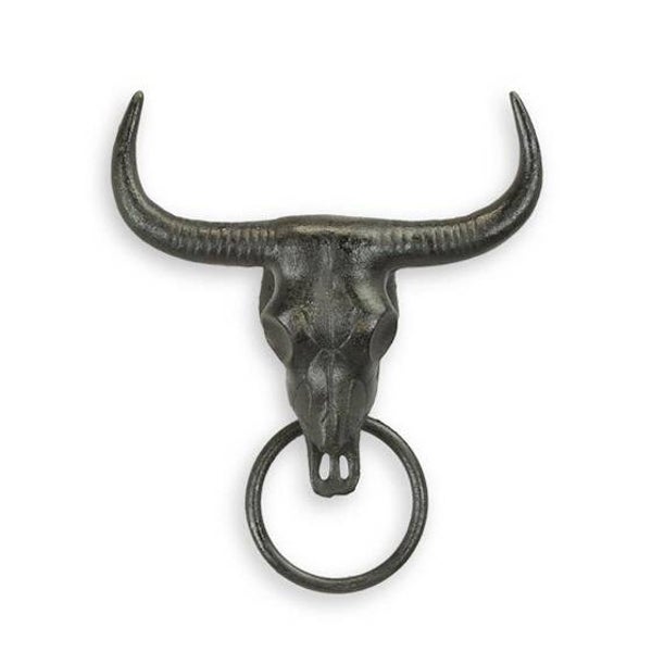 Handdoekhouder - buffel schedel - gietijzer - zwart