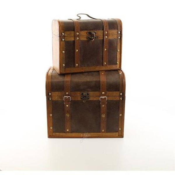 Houten koffers met deksel - set van 2 - bruin