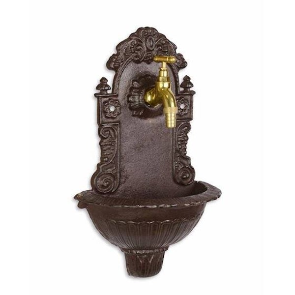 Muurfontein met kraan - tuindecoratie - gietijzer - bruin - 39cm hoog