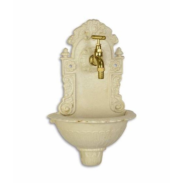Muurfontein met kraan - tuindecoratie - gietijzer - wit - 39cm hoog