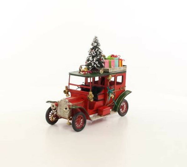 Nostalgische auto - kerstdecoratie - tin - 23,5cm hoog