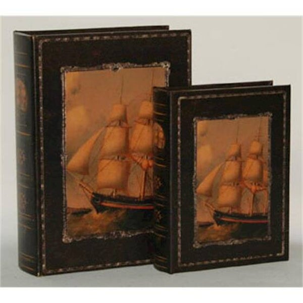 Opbergboek - boekdoos - set van 2 - PU leer - zeilschip