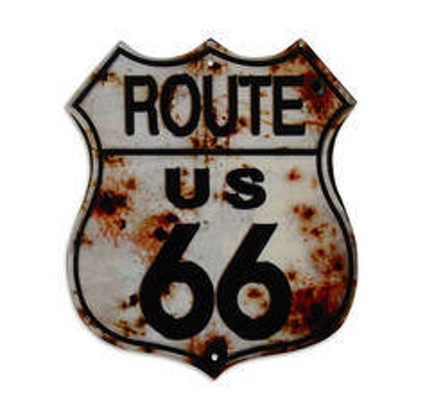 Tekstbord - tin - "Route US66" - 35cm hoog
