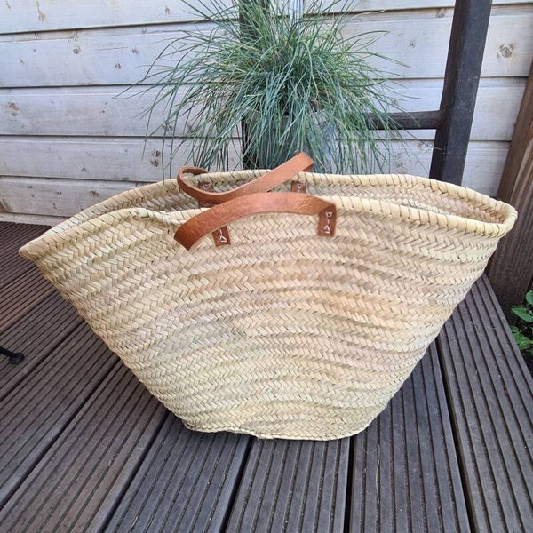 Strandtas - boodschappentas - palmblad - kort lederen hengsel