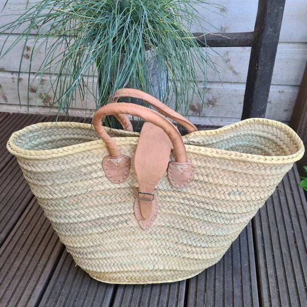 Strandtas - boodschappentas - palmblad - leer - riem